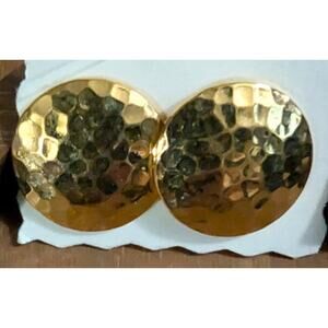 BUNDLE ONLY‎ Vintage Hammered Round Button Goldtone Metal Earrings .66"